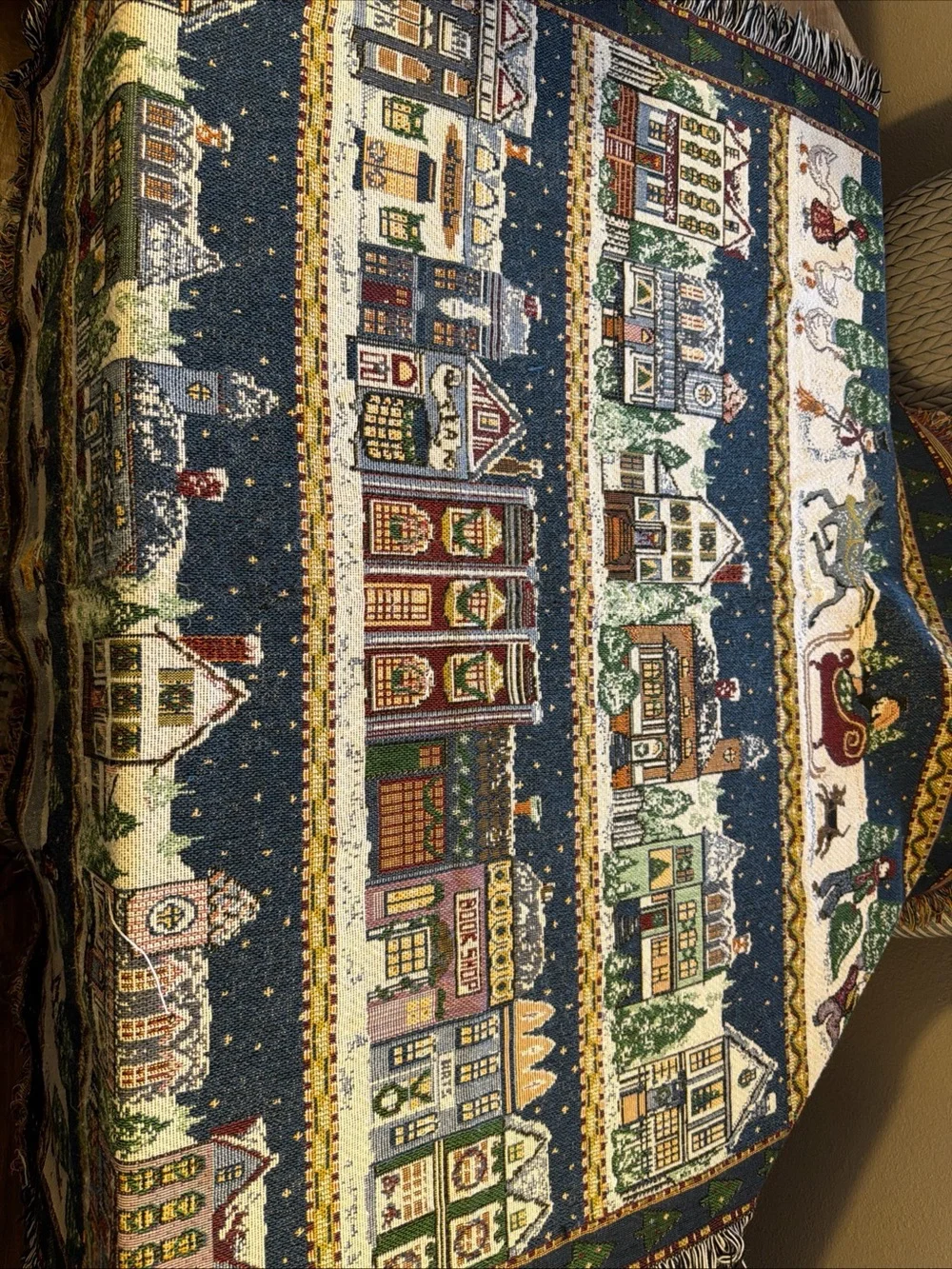 Vintage 1997 American Weavers Winter Scene Throw 48x60”